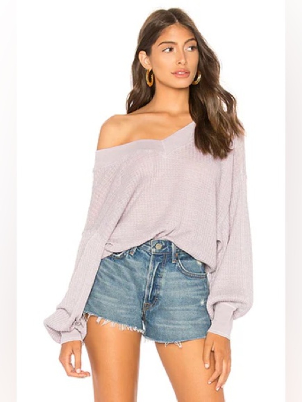 Free People South Side Thermal Top Lilac Purple